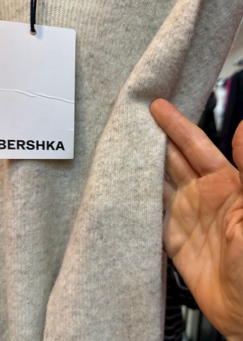 Bej V Yaka Uzun Kollu Kadın Mini Elbise - Görsel 3