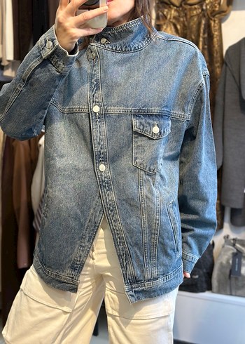 Düğmeli Gri-Mavi Kot Ceket - Görsel 5