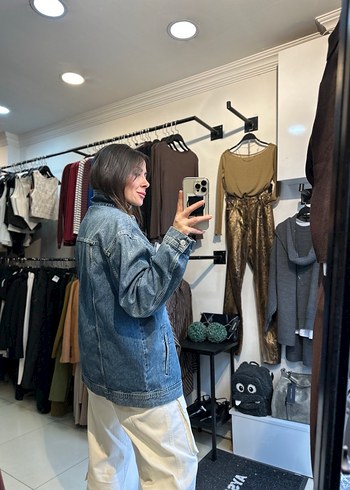 Düğmeli Gri-Mavi Kot Ceket - Görsel 8