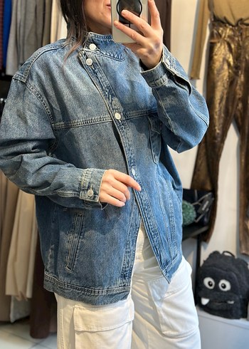 Düğmeli Gri-Mavi Kot Ceket - Görsel 4