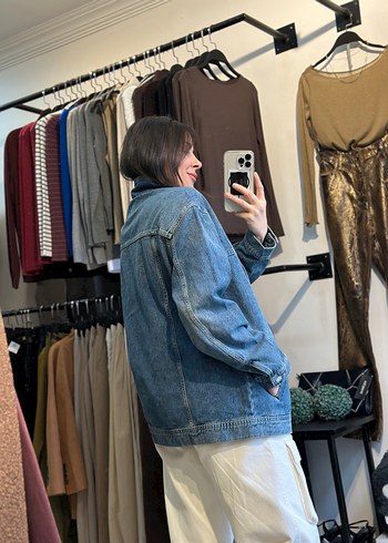 Düğmeli Gri-Mavi Kot Ceket - Görsel 3