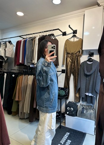 Düğmeli Gri-Mavi Kot Ceket - Görsel 7