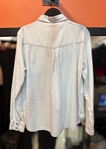 Gri Denim Düğmeli Uzun Kollu Kadın Gömlek - Görsel 5