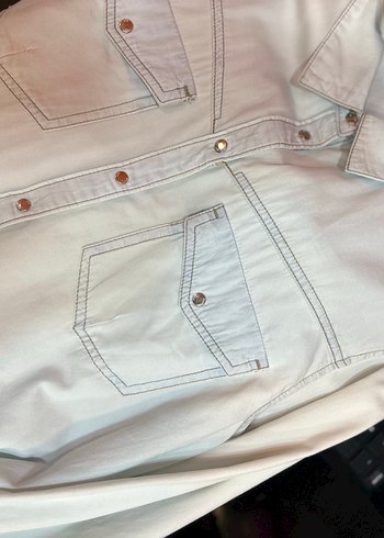 Gri Denim Düğmeli Uzun Kollu Kadın Gömlek - Görsel 6