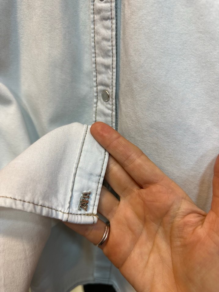 Gri Denim Düğmeli Uzun Kollu Kadın Gömlek - Görsel 3