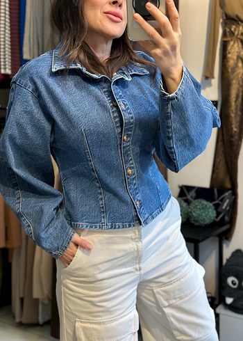 Kadın Açık Mavi Düğmeli Denim Ceket - Görsel 5