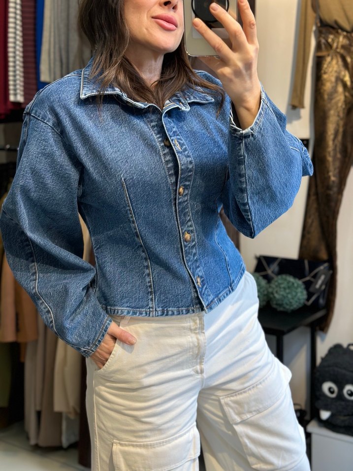 Kadın Açık Mavi Düğmeli Denim Ceket - Görsel 5