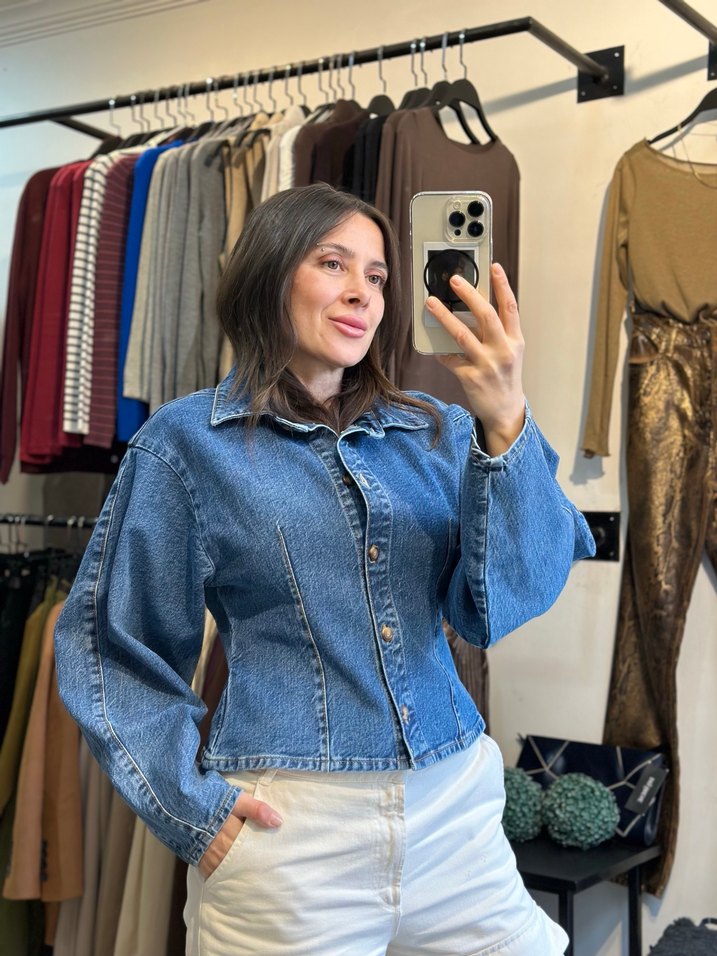 Kadın Açık Mavi Düğmeli Denim Ceket - Görsel 3