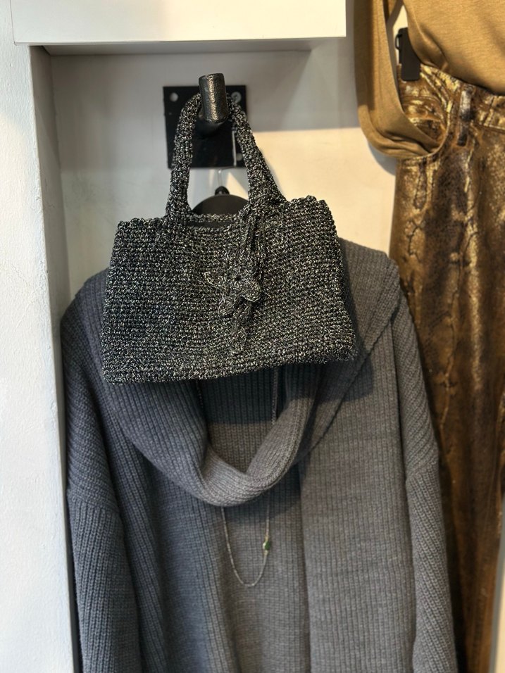Gri Örgü Kadın Çanta - Görsel 3
