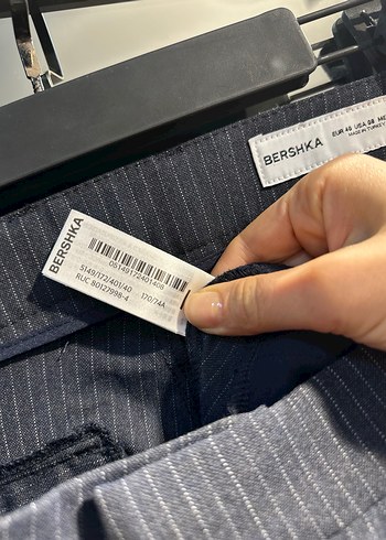 Gri Çizgili Lacivert Kemerli Kadın Pantolon - Görsel 7