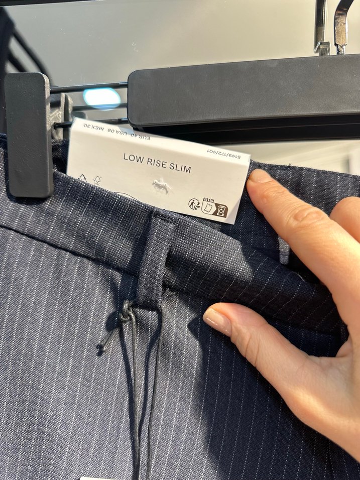 Gri Çizgili Lacivert Kemerli Kadın Pantolon - Görsel 4