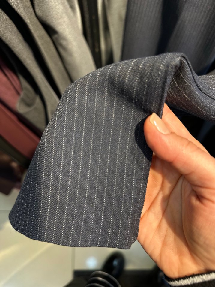 Gri Çizgili Lacivert Kemerli Kadın Pantolon - Görsel 5