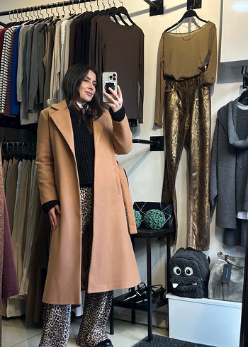 Tarçın renk yün kaban. - Görsel 7