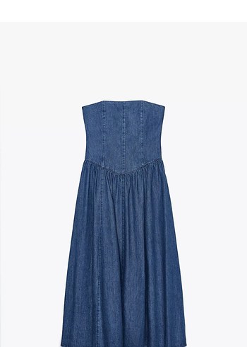 Kadın Lacivert Straplez Uzun Denim Elbise