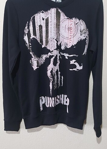 LUCKY BOY THE.PUNISHER SKULL PRINT BLACK UNISEX SWEATSHIRT SMALL