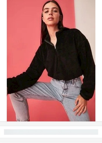 Siyah Yarım Fermuarlı Mini Sweatshirt