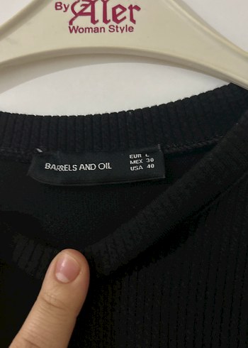 l Beden Siyah Taş Detaylı Mini Bluz