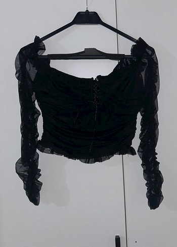 Siyah Gotik Mini Bluz Drapeli ve Askılı