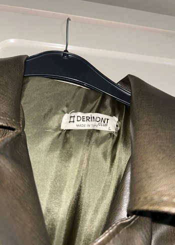 Kemerli koyu yeşil Deri Biker Ceket - Görsel 4