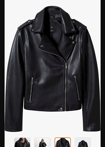 Mango Kadın Siyah Deri Biker Ceket
