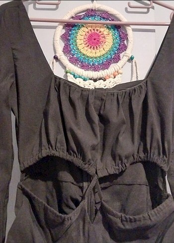 Siyah Mini Straplez Süet Elbise - Görsel 3