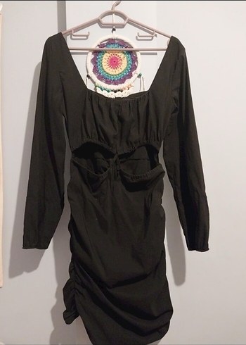 Siyah Mini Straplez Süet Elbise - Görsel 2