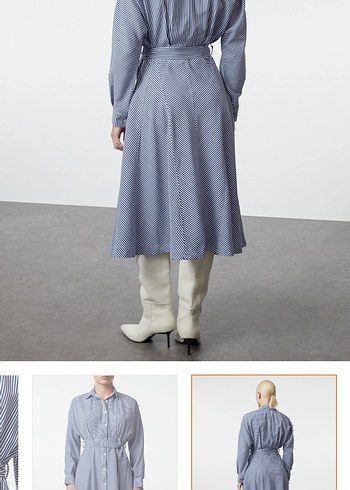 Çizgili Mavi Denim Uzun Elbise - Görsel 2