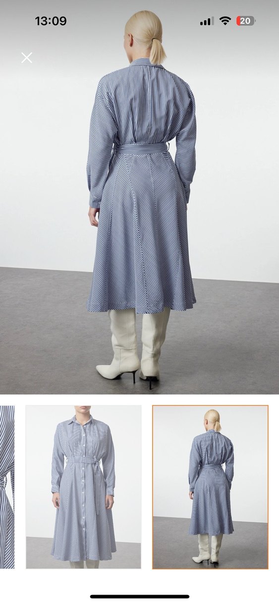 Çizgili Mavi Denim Uzun Elbise - Görsel 2