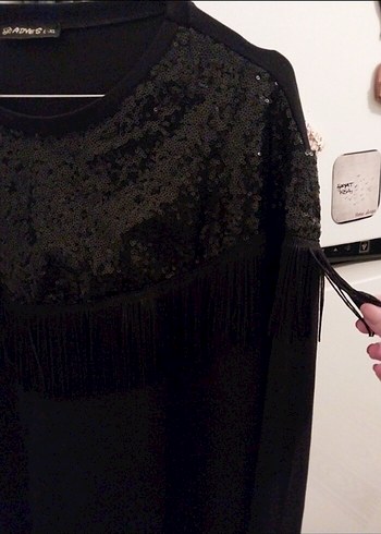 Siyah Uzun Kollu Süet Elbise - Görsel 2