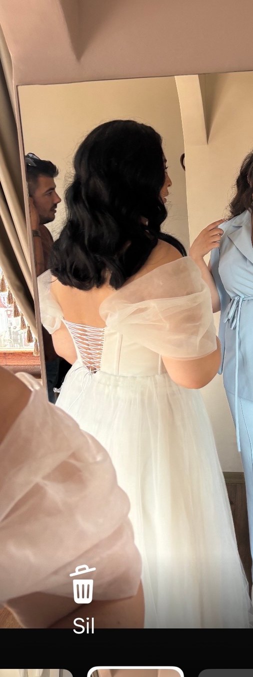 Midi boy 3d çiçekli beyaz gece elbisesi gelinlik - Görsel 2