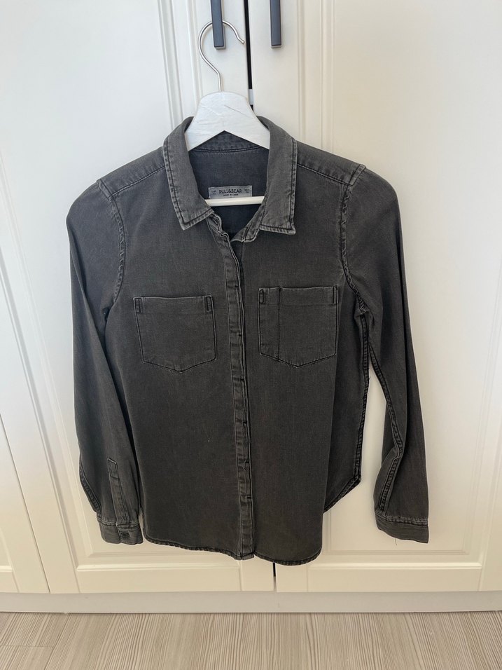 Gri Denim Kadın Gömlek - Görsel 2