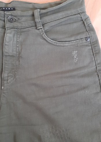 26 Beden haki yeşil Kadın Bol Kesim Mini Denim Şort