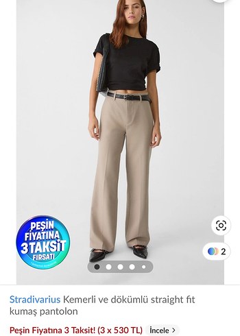 Stradivarius Kemerli Dökümlü Straight Fit Pantolon