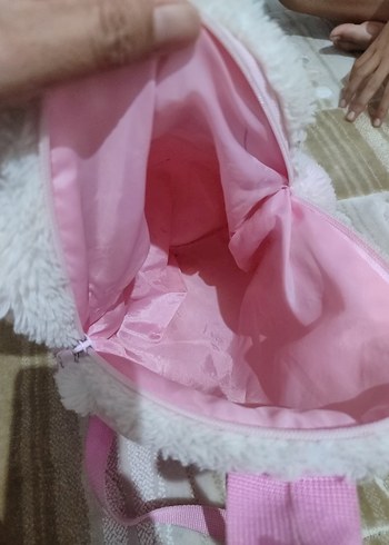 Pembe Tüylü Nakışlı Kedili çanta - Görsel 3