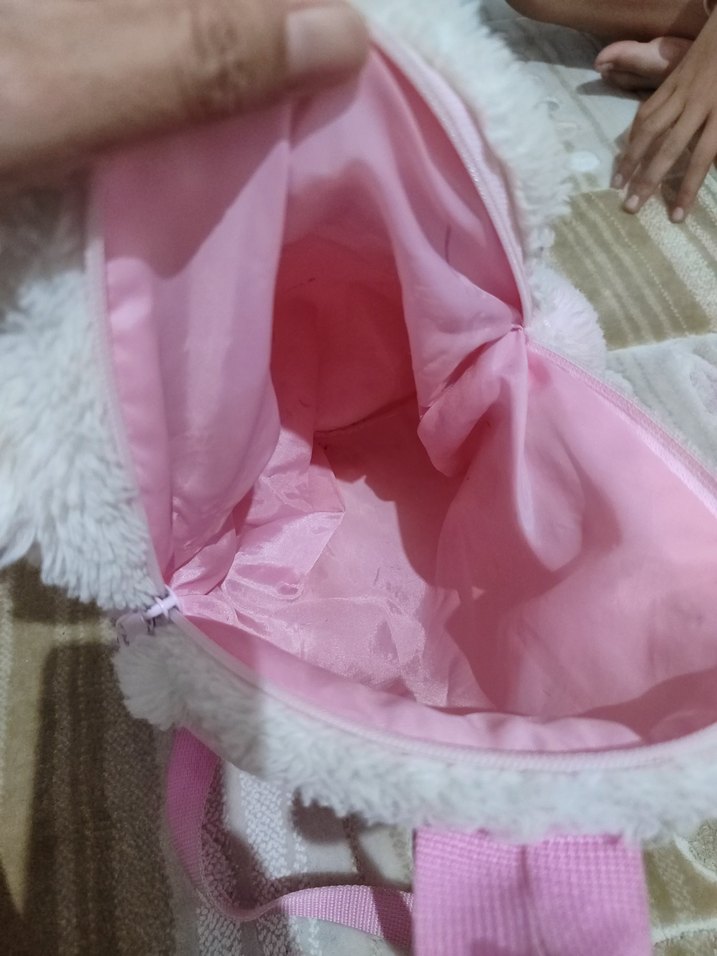 Pembe Tüylü Nakışlı Kedili çanta - Görsel 3