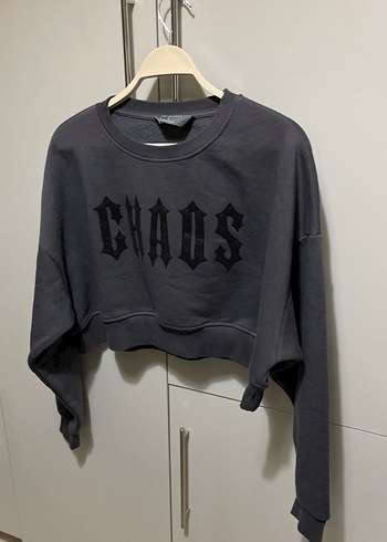 Gri Zincir Detaylı Oversize Sweatshirt - Görsel 3
