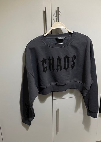 Gri Zincir Detaylı Oversize Sweatshirt - Görsel 2