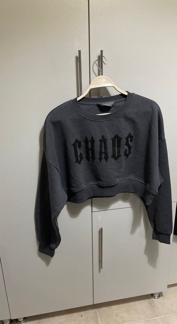Gri Zincir Detaylı Oversize Sweatshirt - Görsel 2