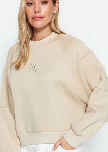 Bej Kadın Bisiklet Yaka Sweatshirt - Görsel 10