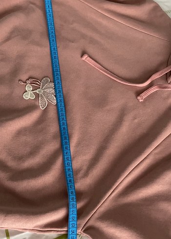 Pembe Nakışlı Kapüşonlu Kadın Sweatshirt takımı - Görsel 9