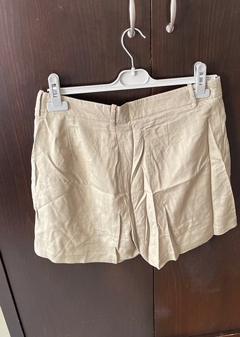 Bej Keten Mini Şort - Görsel 3