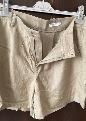 Bej Keten Mini Şort - Görsel 4