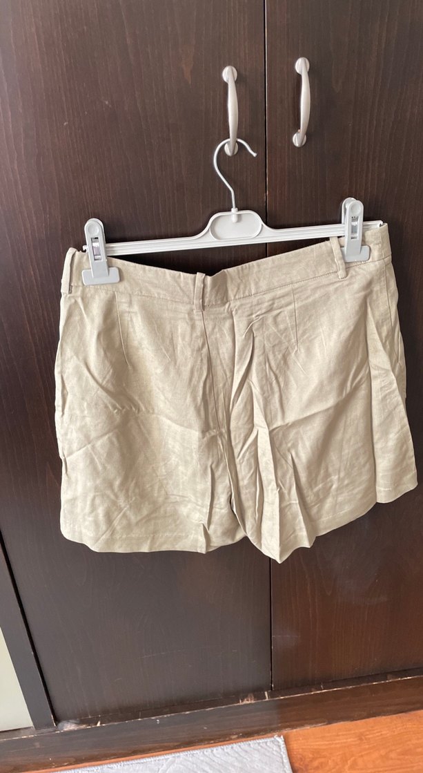 Bej Keten Mini Şort - Görsel 3