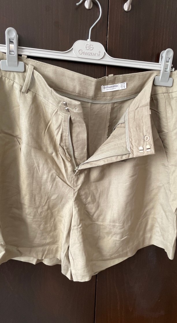 Bej Keten Mini Şort - Görsel 4