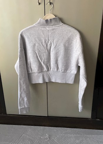 Gri Yarım Fermuarlı Yüksek Yakalı Sweatshirt - Görsel 4