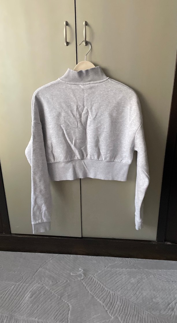 Gri Yarım Fermuarlı Yüksek Yakalı Sweatshirt - Görsel 4