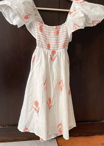 Beyaz Nakışlı Bohem Mini Elbise - Görsel 2