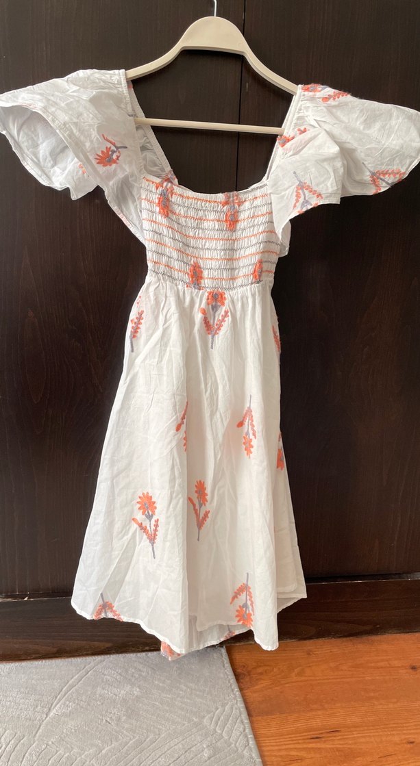 Beyaz Nakışlı Bohem Mini Elbise - Görsel 2