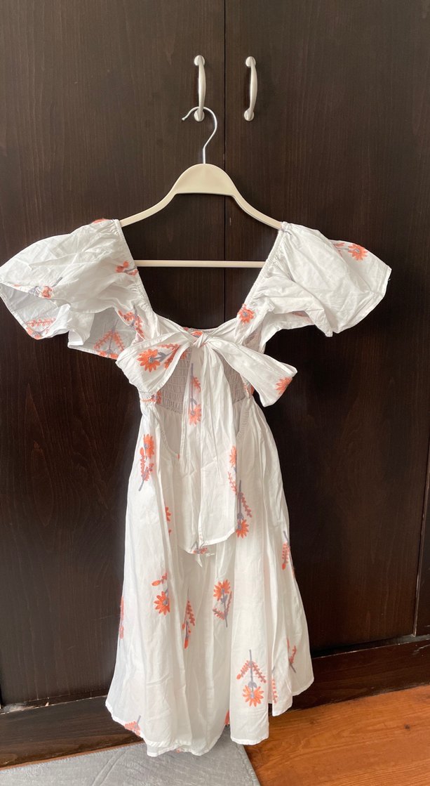 Beyaz Nakışlı Bohem Mini Elbise - Görsel 4