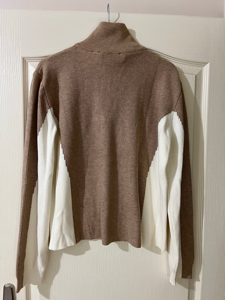 Bej  Ekru Yarım Fermuarlı Triko Kadın Kazak - Görsel 3